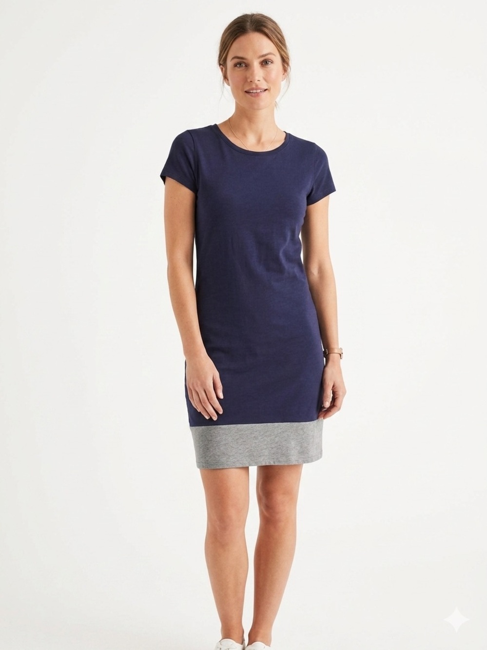 Boden Navy Gray Colorblock Shift T-Shirt Dress Crew Neck Casual Mini Sz 6